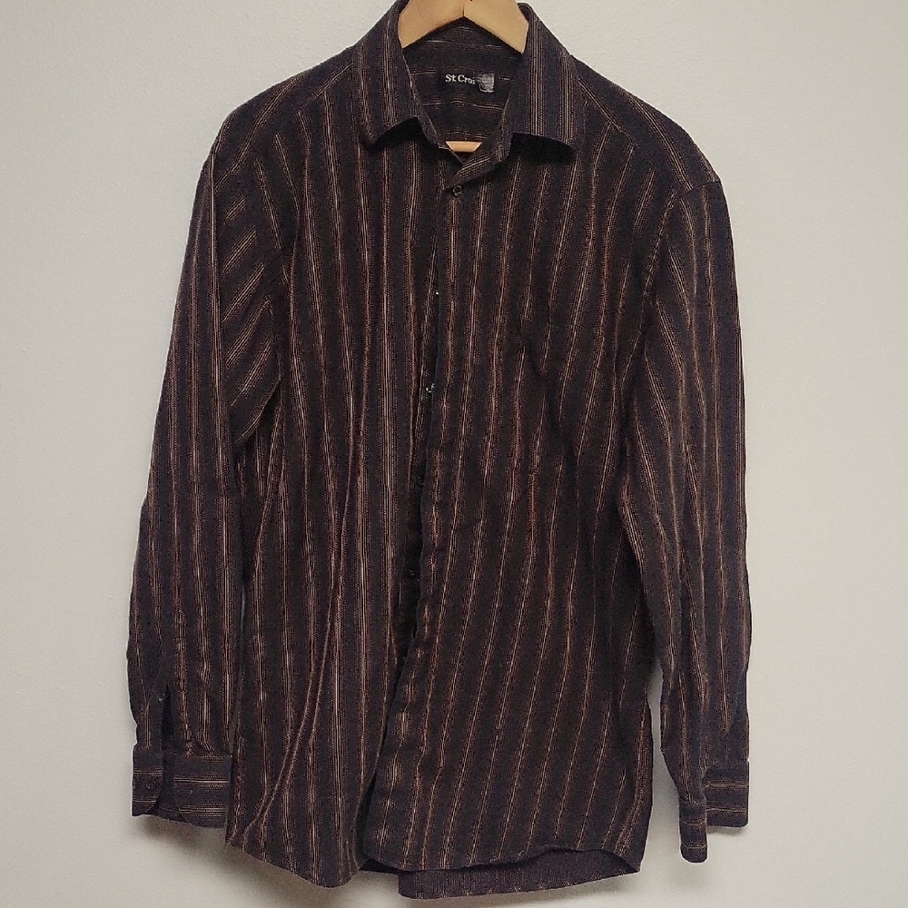 St. Croix 100% Cotton Black and Brown Striped Men's Shirt